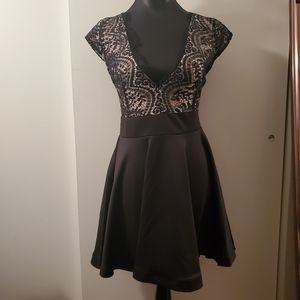 Black/Nude Lace Skater Dress
